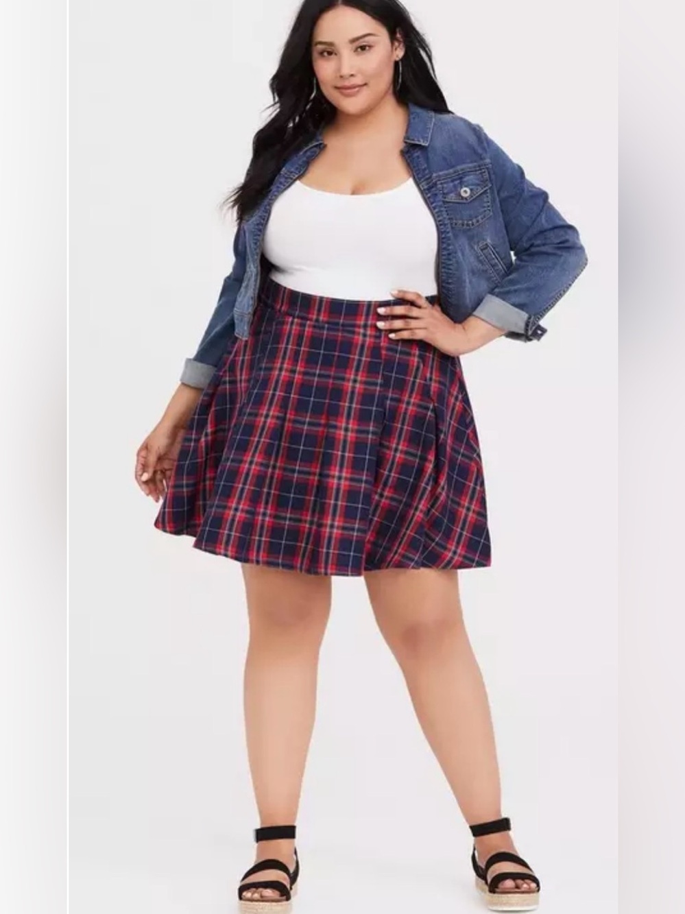 Torrid Red Blue Plaid Twill Pleated Mini Skater Skirt Size 2 (2X 18-20)American